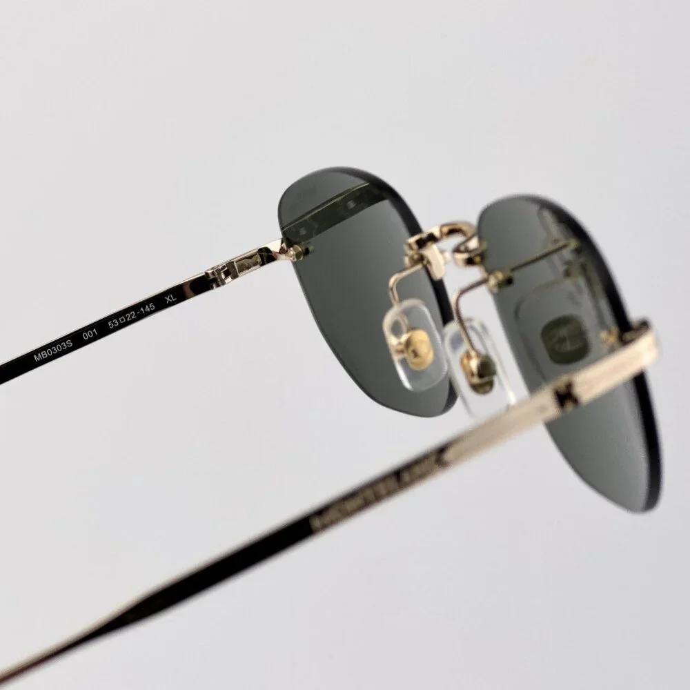 Montblanc Men Sunglasses Gold Grey Rounded Square Rimless Frame | Model MB0303S